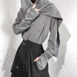 &Scaron;alio apykaklė su gobtuvu apatinis mar&scaron;kinėlis Yohji Yamamoto originalus megztinis ilgomis rankovėmis vir&scaron;utinė dalis vyrams ir moterims XL pilka spalva