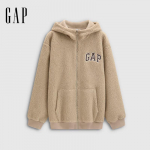 Gap Unisex laisvo kirpimo su gobtuvu džemperis su užtrauktuku ir siuvinėtu logotipu, pagamintas i&scaron; dirbtinio vilnos audinio XS chaki