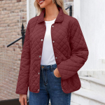 Moteri&scaron;ka madinga vienspalvė ilgomis rankovėmis užsegama ki&scaron;eninė kasdienė lengva medvilninė striukė XXL vynas