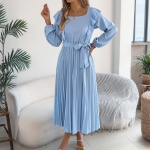 Women's Solid Color Fashion Lapel Long Sleeved And Long dress XL chaki