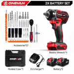ONEVAN 1000 N.M be&scaron;epetėlinis elektrinis smūginis veržliasukis 1/2 Akumuliatorinis suktuvas Sukimo momento raktas Įrankis Makita 18V Akumuliatoriui Pin 2Battery-31pcs