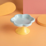 Keraminis Paauk&scaron;tintas Katės Dubenėlis su Gėlės Dizainu, Paauk&scaron;tintas Katės Maisto Dubenėlis Vandens Lėk&scaron;tė Užkandžių Indelis su Stovu Apsaugai Kaklui