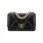 Chanel 19 Rankinė Woc 23p Deimantinio Ra&scaron;to Rankenėlės Versija Avikailio Medžiaga Grandinėlės Rankinė Vienos Peties Messengerio Rankinė Moteri&scaron;ko Stiliaus Juoda Box(Basic Set+Box)