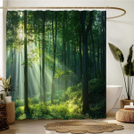Žalias Mi&scaron;kas Du&scaron;o Užuolaida Gamta Medis Augalas Vasaros Saulėlydis Saulės &Scaron;viesa Rustic Scenery Kra&scaron;tovaizdis Audinys Vonios Dekoro Rinkiniai su 200x180CM black