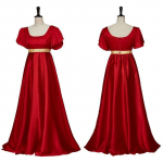 XIX amžiaus satino vintažinė suknelė Viktorijos laikų suknelė-rutuliojimas Suknelė su Empire juosmeniu Regency suknelė 2201 (Short Satin) Bridgerton Red Skirt XS red