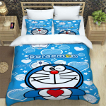 Doraemono Anime Serijos Patalynės Komplektas, Įskaitant Antklodės Užvalkalą ir Pagalvių Užvalkalus, 3 dalių Komplektas; Miegamojo dekoras 135x200cm blue
