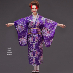 Moteri&scaron;kas tradicinis japoni&scaron;kas kimono cosplay, fotografijai ir scenos pasirodymui One Size purple