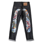 Nauji japoni&scaron;ki Hipster Retro Hip-hop Fashion Print Džinsai High Street Leisure Slim Straight Siuvinėti Y2k Print Siuvinamos kelnės M black