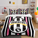 Juventus Logotipo Juostelės Patalynės Komplektas Patalynė Antklodės Užvalkalų Komplektas Antklodės Užvalkalas Pagalvės Užvalkalai (1 * Antklodės užvalkalas, 2 * Pagalvių užvalkalai, be antklodės įdaro) 135x200cm black
