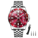 OLEVS NO.9809 Analoginis laikrodis Vyri&scaron;kas Raudonas Ciferblatas Sidabrinis Nerūdijančio Plieno 39mm Datos Rodymas 30M Atsparus Vandeniui gray