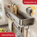 Stipri siurbtuko virtuvės laikiklis su kabliukais - tvirtinamas prie sienos, nereikia gręžti, prieskonių indelių organizatorius Single Layer Rack 40CM with Hooks and Rod