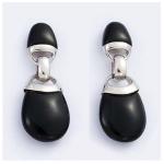 Les Tr&eacute;sors De Lily [H2663] &ndash; Sidabriniai auskarai &bdquo;Ruth&ldquo; sidabrinis oniksas (padengtas rodžiu) &ndash; 30x10 mm