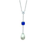 Les Tr&eacute;sors De Lily [L3911] - Collier Argent 'Sissi' saphir ivoire (rhodi&eacute;) - 55x8 mm