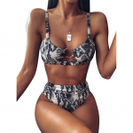 Talos Women Sexy Leopard Snake Print maudymosi kostiumėlis pamink&scaron;tintas liemenėlėmis žemai augančių kelnaičių bikinio rinkinys XL juoda