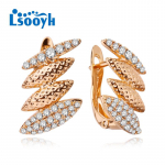 LSOOYH Clip Auskarai Rožinio aukso spalvos Madingi auskarai moterims Kvadratiniai kubiniai cirkonio auskarai, papuo&scaron;alai A