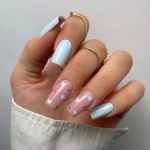 24 vnt. / rinkinys Greiti nagai Mėlynos meilės gabalėlis Auksinis ta&scaron;kelis netikrų nagų lipdukas Ne&scaron;ioti atsparus vandeniui manikiūras baigti nagai