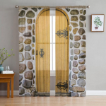 Senovinės medinių durų durų tiulio užuolaidos svetainės dekoravimui &Scaron;iuolaikinės &scaron;ifono permatomos galios virtuvės miegamojo lango užuolaidos 1 PCS W250XH250cm