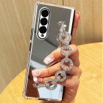 Prabangus Kalnų kri&scaron;tolinio akmens apyrankės telefono dangtelis, skirtas Samsung Galaxy Z Fold 5 4 3 5G makiažo veidrodžiui, mink&scaron;tas TPU rėmas, atsparus smūgiams dėklas, skirtas moteriai For Samsung Z Fold 3