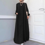 Moteri&scaron;ka rudeninė musulmonė Kaftan Abaya Solid Eleganti&scaron;ka Dubajaus islamo kieto mai&scaron;o mar&scaron;kinėlių suknelė