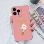 Apple iPhone 13 14 15 Pro Max X XS XR SE telefono dėklo dangtelis skystas mink&scaron;tas matinis silikonas, atsparus smūgiams, gėlių raidės iPhone korpuso buferiui iPhone 15 Pro Max
