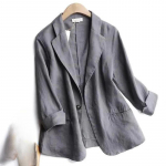 Medvilninis ir lininis mažas kostiumas moteri&scaron;kas pavasario ir vasaros mados retro stiliaus laisvalaikio striukė trijų ketvirčių rankovėmis S pilka