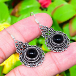 Natural Black Onyx Gemstone Handmade 925 Sterling Silver Earring 1.77 j3i30