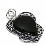 Natural Black Onyx Gemstone Handmade 925 Sterling Silver Pendant 2.40 l3l02