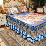 3 vnt. &bdquo;Ice Soft Mat&ldquo; lovatiesė ant lovos ma&scaron;ina, plaunamas siuvinėjimo patalynės komplektas su fiksuota elastine juostele, skirtas karalienės karalienės dydžiui