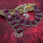 Ka&scaron;myro raudonojo rubino 925 kieto sterlingų sidabro karoliai ir apyrankės papuo&scaron;alų rinkinys Rankų darbo papuo&scaron;alai, žavingas brangakmenis, reguliuojamo grandinėle papuo&scaron;alų rinkinys Jai Adjustable With 8"-18" raudona