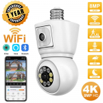 ICSEE 4K 8MP E27 lemputė WiFi kamera Dviejų objektyvų dvigubo ekrano automatinis dviejų krypčių garso stebėjimas, spalvotas naktinio matymo lauko apsaugos kamera 4MP NO CARD EU