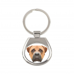 Bullmastiff - geometric keychain with a photo and the inscription Art-Dog balta