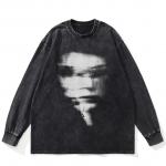 Streetwear Veido Grafika I&scaron;plė&scaron;tas Juodas Medvilninis Unisex Ilgomis Rankovėmis Mar&scaron;kinėliai XXL juoda