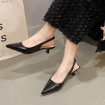 Mada Nauji Eleganti&scaron;ki Auk&scaron;takulniai Sidabriniai Auk&scaron;takulniai Moterims 2024 Vasara Slingbacks Smailianosiai Vakarėlių Batai Moteris Vienspalviai Plono Kulno Sandalai Moterims 35 juoda