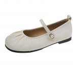 Madingi 2024 m. rudens moteri&scaron;ki plok&scaron;čiapadžiai bateliai, madingi klostuoti apvalūs nosys, negilūs, užmaunami baleto bateliai, plok&scaron;čias kulnas, mink&scaron;ti balerinos bateliai Mary Jane 35 smėlis