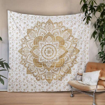 BLESS INTERNATIONAL Indi&scaron;kas tradicinis mandalos hipi sienos pakabinamas, medvilninis gobelenas ombre bohemi&scaron;kas lovatiesė (Auksinė gėlė) Poster