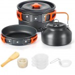 Aliuminio lauko stovyklavimo indų rinkinys su tinkliniu mai&scaron;eliu, sulankstoma Cookset Camping virtuvės arbatinuko ir keptuvių įranga