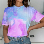 Vasaros apvalaus kaklo 3D dažyto ra&scaron;to madingi kasdieniai mar&scaron;kinėliai trumpomis rankovėmis moterims 5XL