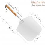 Europieti&scaron;ka ir amerikieti&scaron;ka 12 -14 kvadratinė aliuminio picos mentelė su ąžuoline rankena - ilga rankena ir nuimamas kastuvas perkėlimui į krosnį.