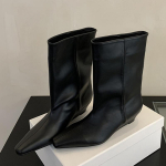 Žieminiai mink&scaron;tos odos moteri&scaron;ki aulinukai su smailiais priekiais Dizainerio Vintažiniai plei&scaron;tai Kulnas Glausta avalynė Moderni moteri&scaron;ka Botas 39 black