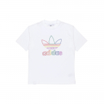 Adidas Originals Pride Mar&scaron;kinėliai su vaivoryk&scaron;tės Trefoil logotipu, trumpos rankovės, vyri&scaron;ki vir&scaron;utiniai drabužiai, balti FI0882 XL