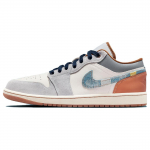 Air Jordan 1 Low SE Remontuoti Denim Swoosh Vyri&scaron;ki sportbačiai Cream Phantom Coconut-Milk FZ5042-041 43