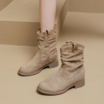 Madingi vakarieti&scaron;ki susegami batai moterims Madingi stambiu kulnu pusbačiai moterims Pavasariniai rudeniniai batai Vienspalviai retro Botas 35 chaki