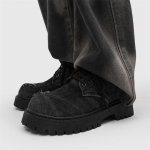 Vyri&scaron;ki sendinto džinsinio audinio Derby batai Stambūs Grunge platforminiai batai Avangardiniai Dideli pir&scaron;tai Niche Streetwear Avalynė madingam jaunimui 39 juoda