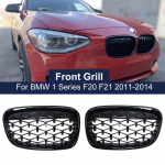 Viena pora deimantinių grotelių, inkstų tipo lenktyninės grotelės BMW 1 serijai F20 F21 116i 118i 2011-2014 m. tinklelio meteorito stiliaus automobiliui Glossy Black