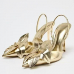 Prabangūs auksu dekoruoti dizainerio auk&scaron;takulniai moterims Eleganti&scaron;ki smailianosiai slingback stiletto sandalai Madingi vakarėlio bateliai 35 auksas