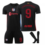 Barselona Lewandowski 2024/25 Namų mar&scaron;kinėlių komplektas Juodas Ventiliatoriaus versija Futbolo apranga 110-120 CM