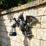 Saulės energija maitinamas dinozauras Sienos dekoras Sodo kiemas Lauko ap&scaron;vietimas Dekoratyvinis kabantis ornamentas 22 x 20 x 9 cm, 500 g gray