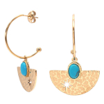 Les Tr&eacute;sors De Lily [Q8579] - Cr&eacute;oles cr&eacute;ateur acier 'Cleapatra' turquoise dor&eacute; - 25 mm- motif 27x18 mm