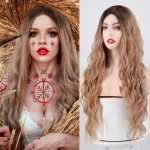 MISSQUEEN auksinis juodas oranžinis perukas ilgas vandens bangos Halloween Cosplay perukas moteri&scaron;kas sintetinis perukas auk&scaron;tos temperatūros pluo&scaron;tas 24 inches