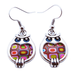 Les Tr&eacute;sors De Lily [R6507] - Boucles d'oreilles artisanales 'Colombine & Arlequin' rose multicolore argent&eacute; - 20x16 mm (hibou)